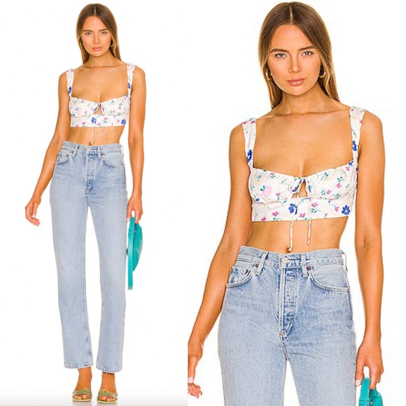 For Love And Lemons Farah Crop Top in White - Picture 1 of 5